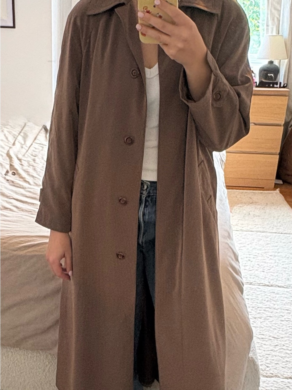 Brown Checked Long Button-Front Women's Coat